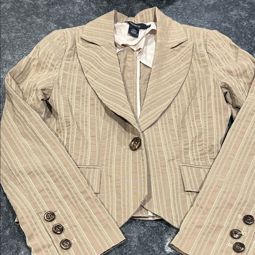 Arden B Tan Striped Women's Blazer